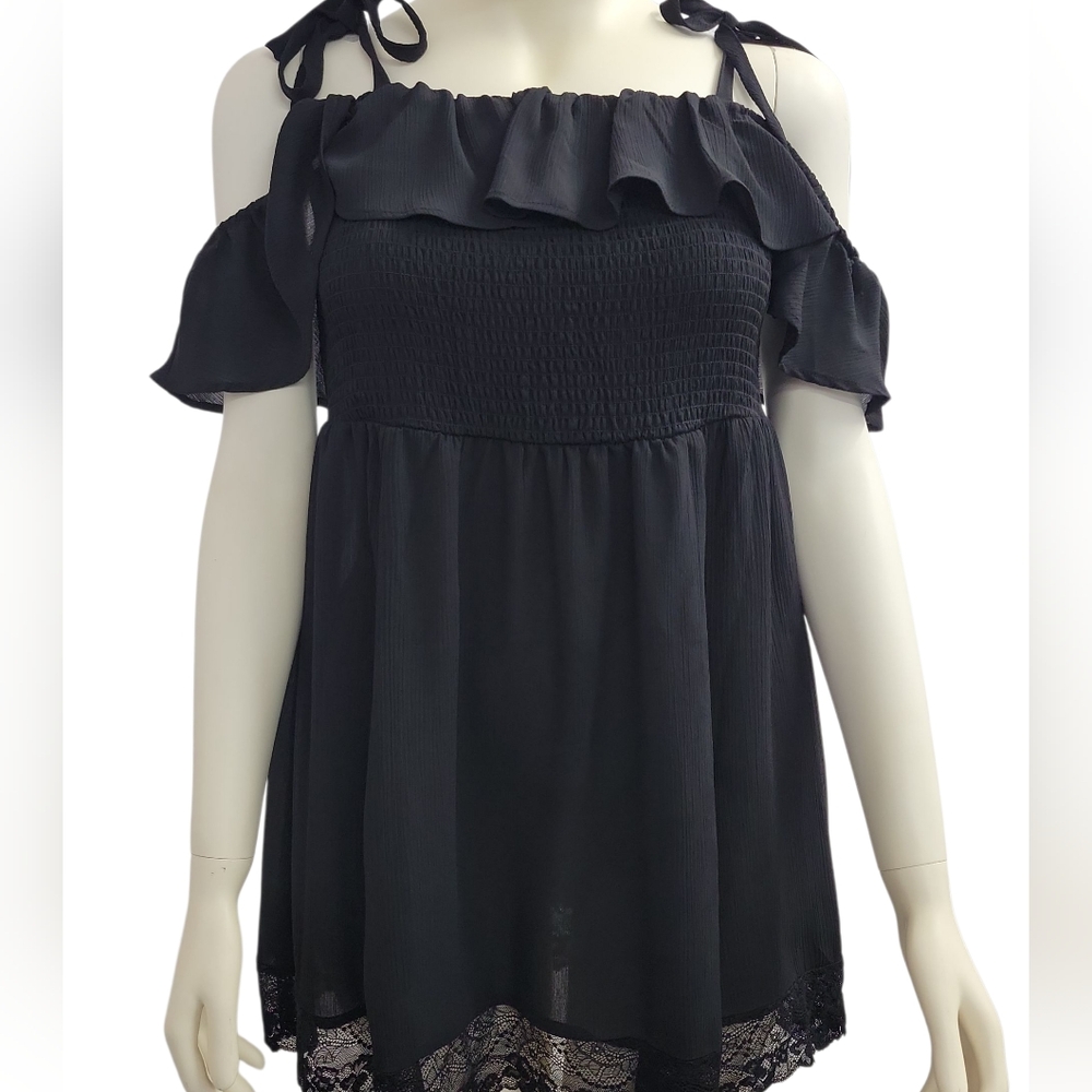 Torrid Black Summer Dress Lace Trim Cold Shoulder Ruffle Minidress Size 2X